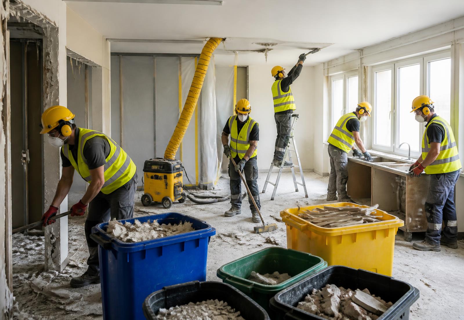 Arbeiders breken interieur van appartement uit met moker